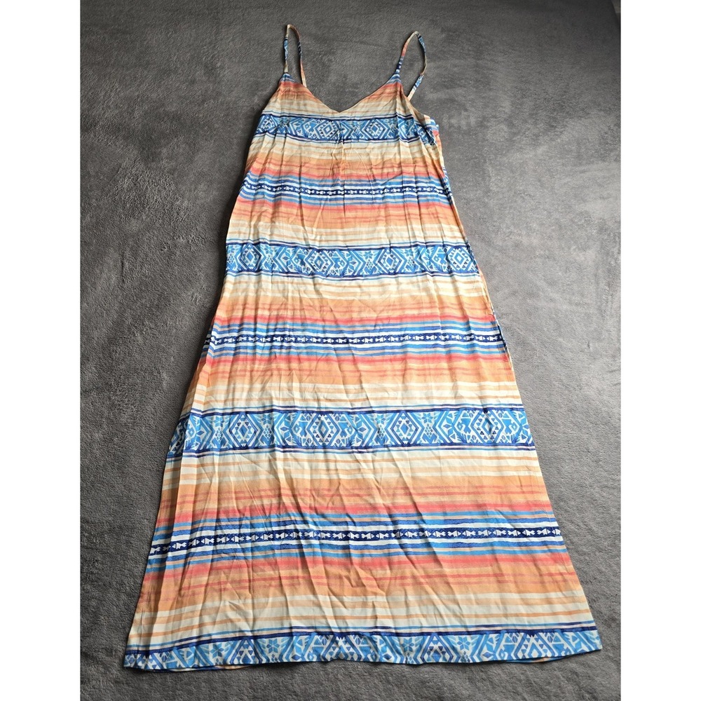NWT Kenny Flowers Palmilla Maxi Dress Womens Medium Orange Blue Tribal Fish